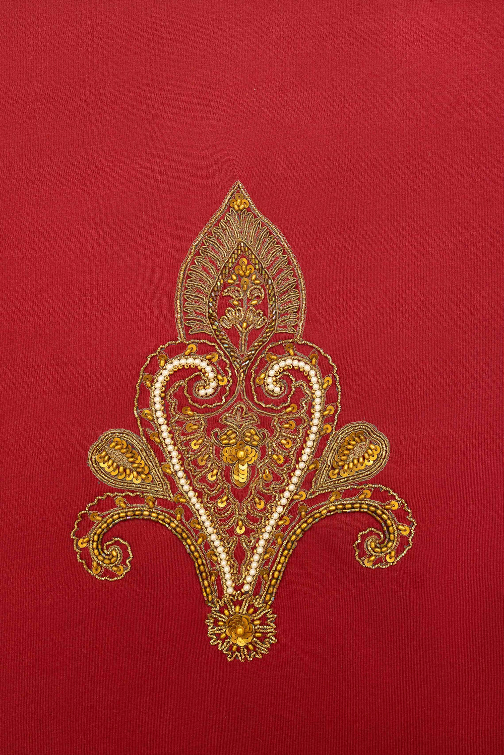 Maroon Embroidered Zar Kinkhab Designer T-Shirt