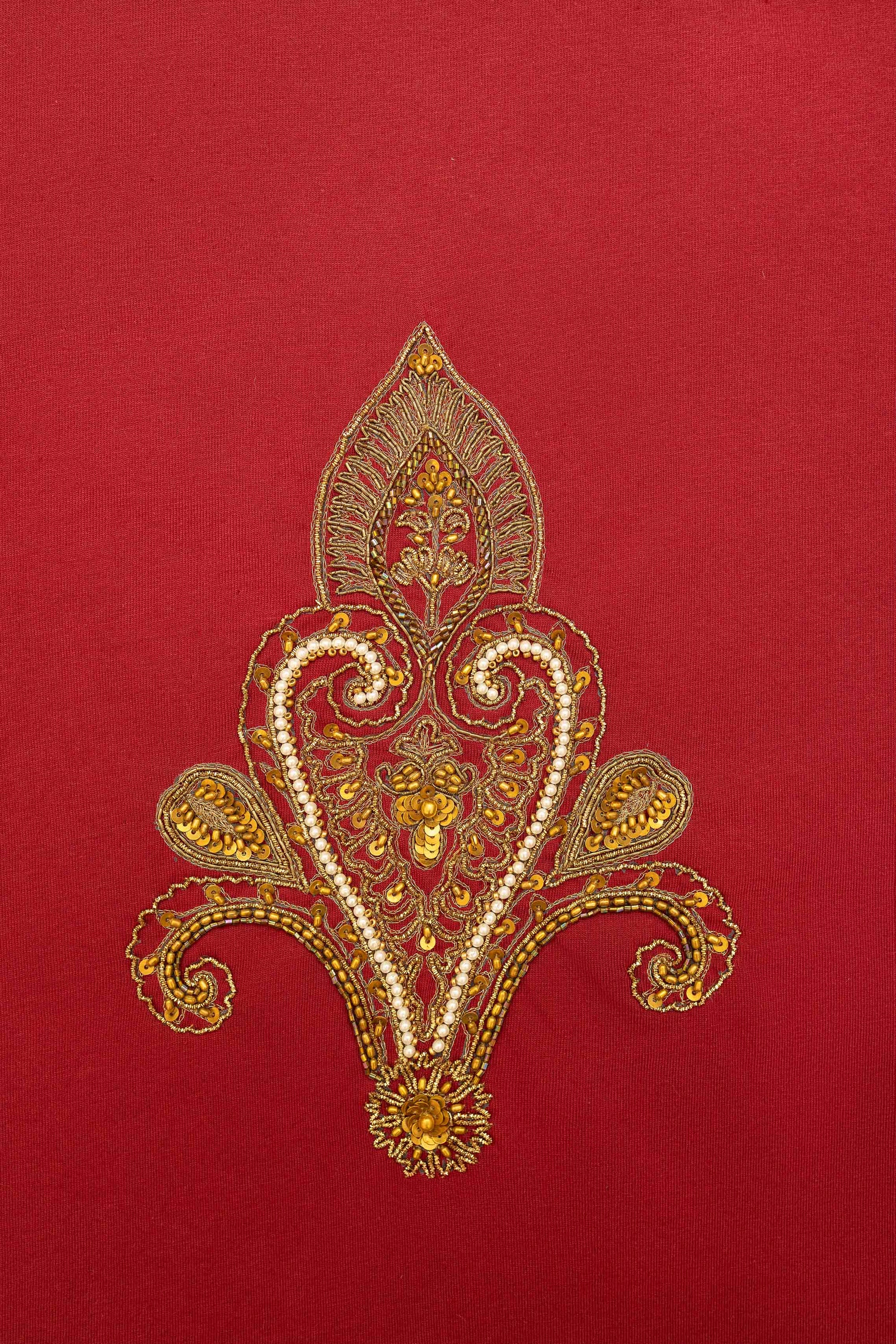 Maroon Embroidered Zar Kinkhab Designer T-Shirt