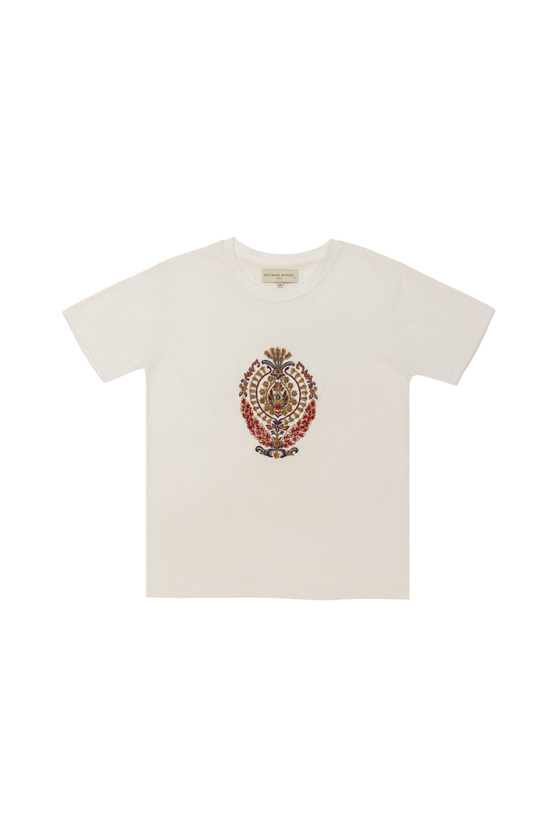 White Embroidered Meher Designer T-Shirt