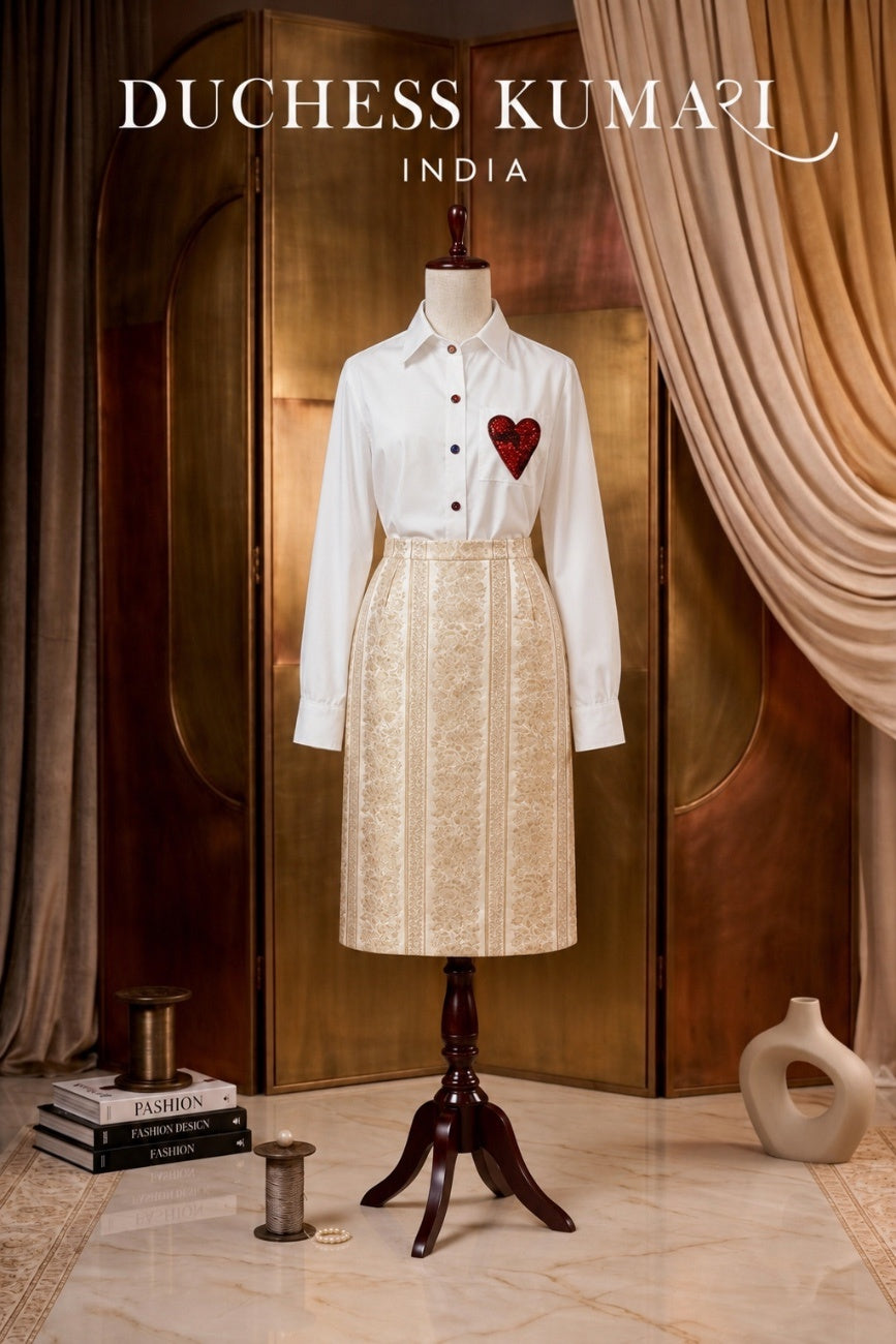 Ivory Brocade Pencil Skirt