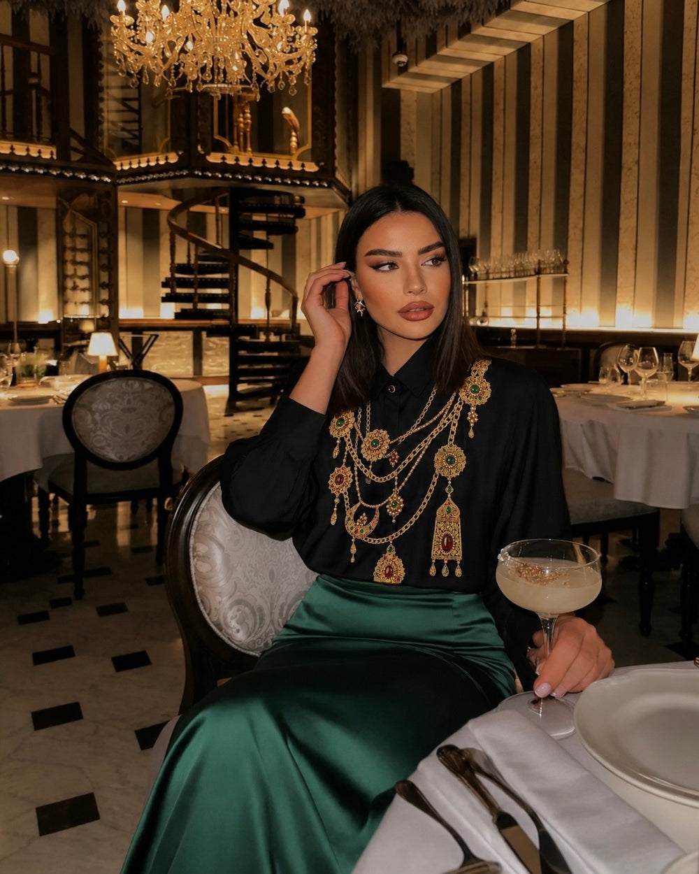 The Maharani Jewel Shirt With Collar (Black)
