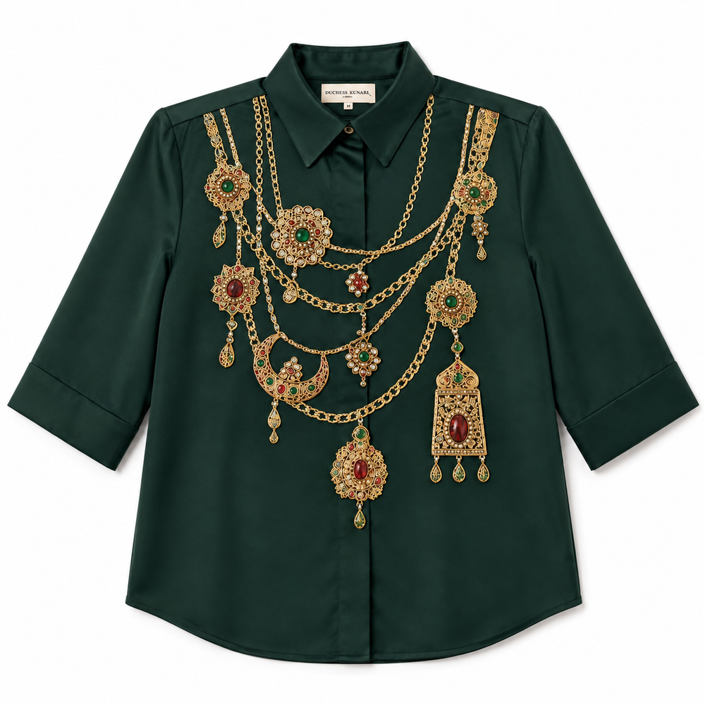 The Maharani Jewel Shirt With Collar  (Bottle Green) - Second Image