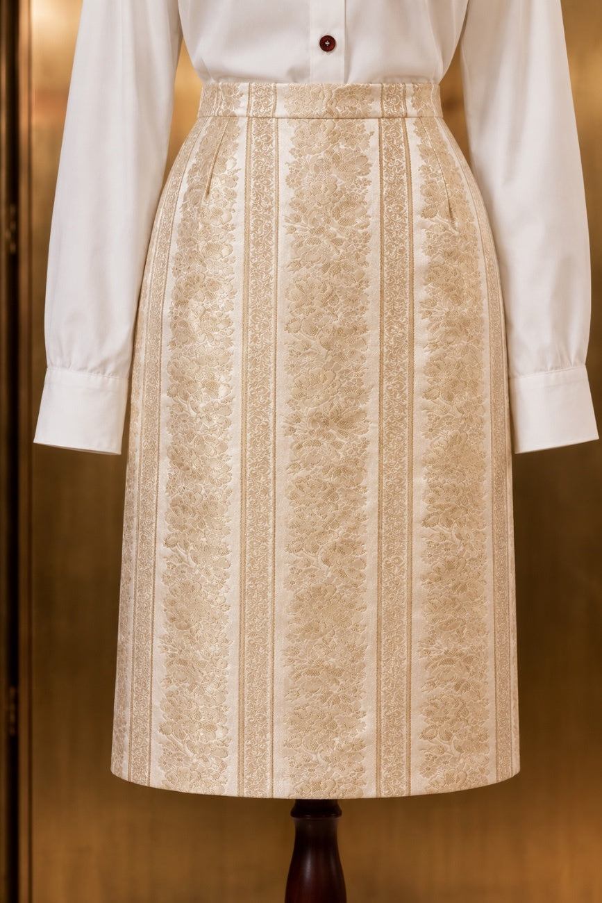 Ivory Brocade Pencil Skirt - Second Image