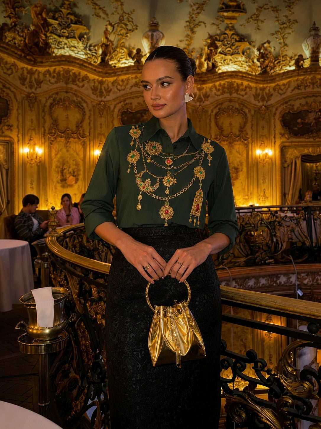 The Maharani Jewel Shirt With Collar  (Bottle Green)