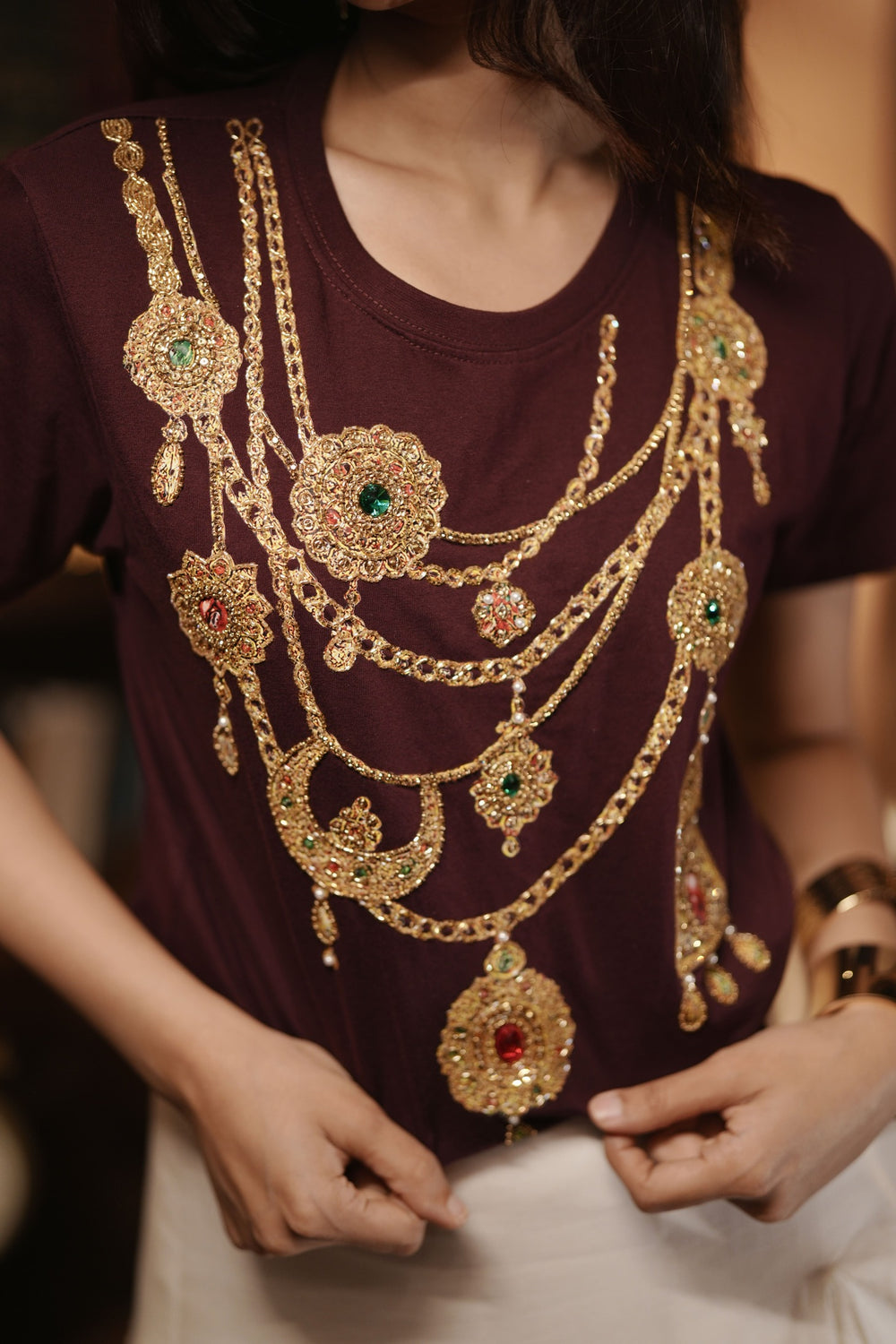 DK Jewel Embroidered T-shirt (Maroon) - Second Image