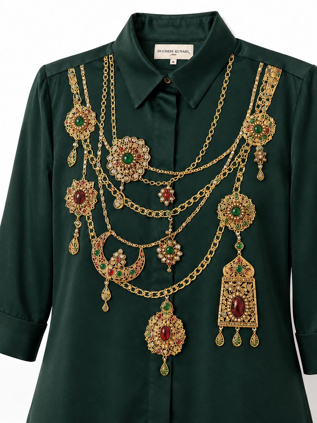 The Maharani Jewel Shirt With Collar  (Bottle Green)