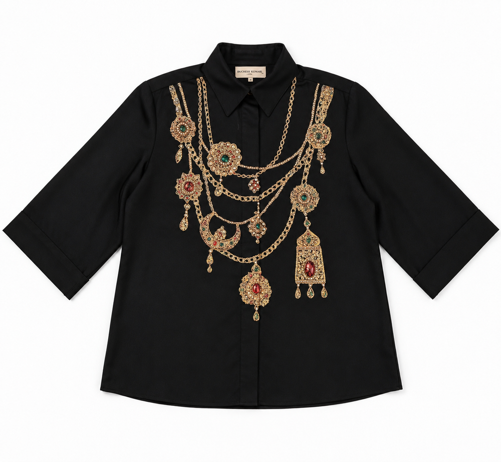 The Maharani Jewel Shirt With Collar (Black) - Second Image
