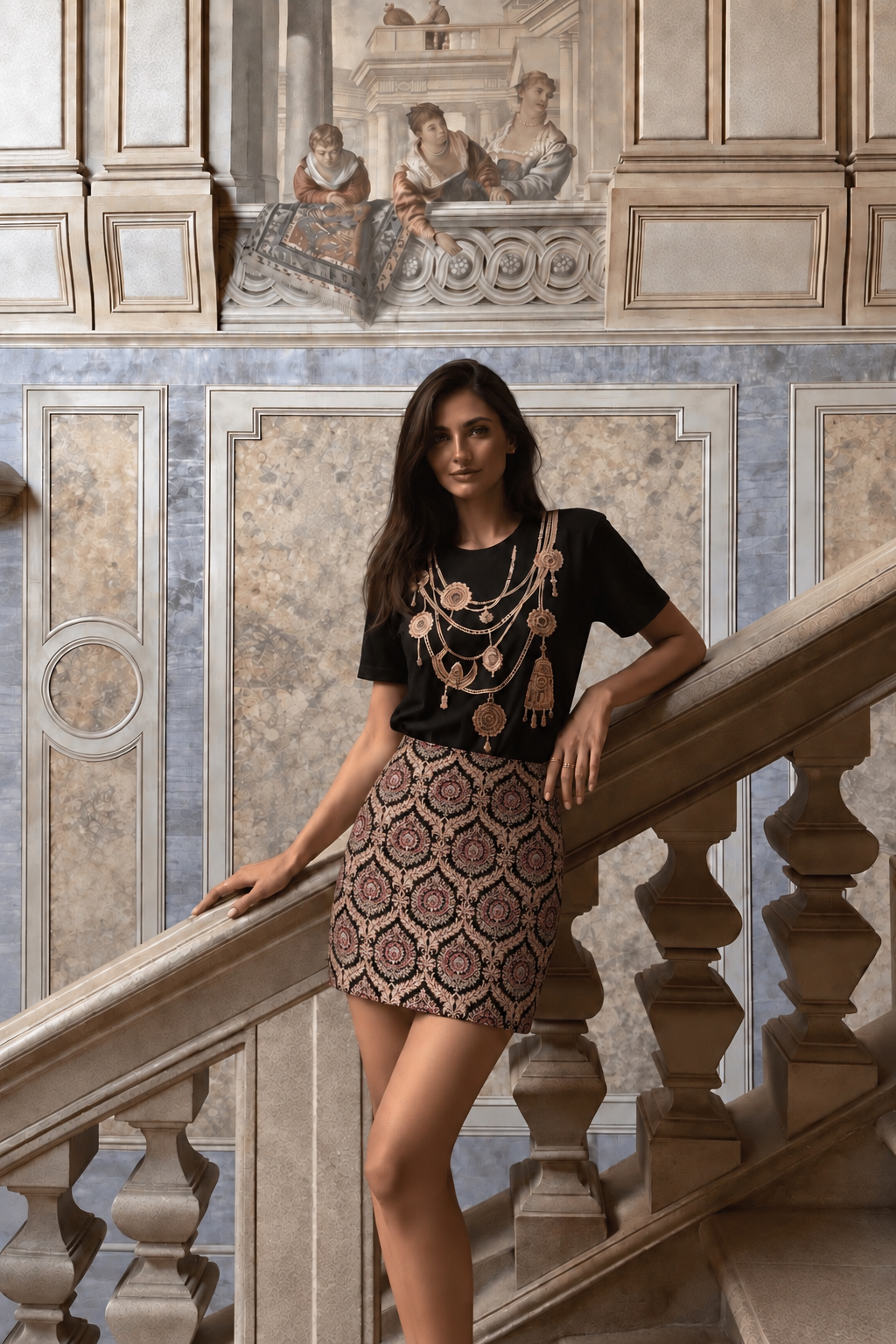 Baroque Brocade A-line Mini Skirt
