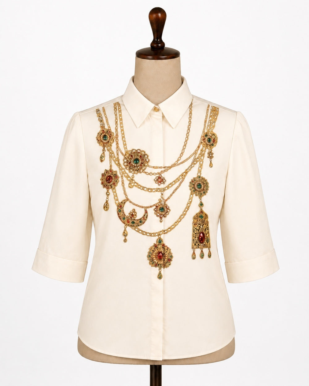 The Maharani Jewel Shirt With Collar (Ivory) - Second Image