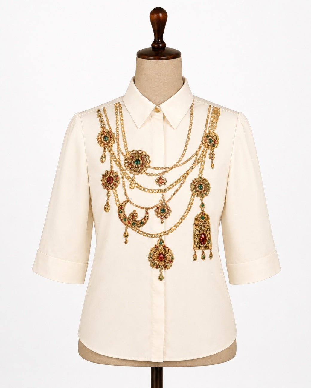 The Maharani Jewel Shirt With Collar (Ivory)