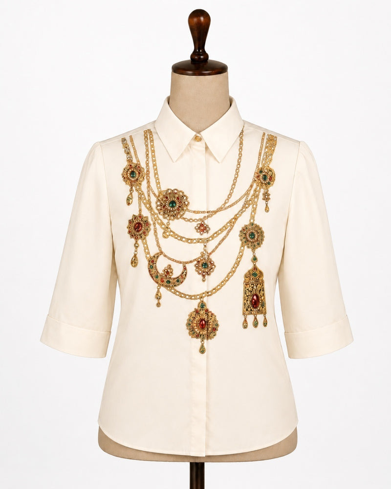 The Maharani Jewel Shirt With Collar (Ivory)