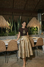 Chocolate Brown Zar Kinkhab Tshirt With Ivory Inayat Skirt