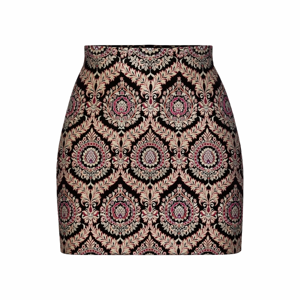 Baroque Brocade A-line Mini Skirt