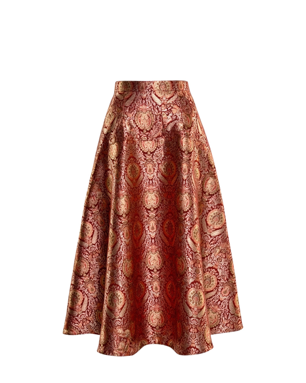 Red Rajkumari Brocade Royal Kinkhab Flared Full-Length Skirt