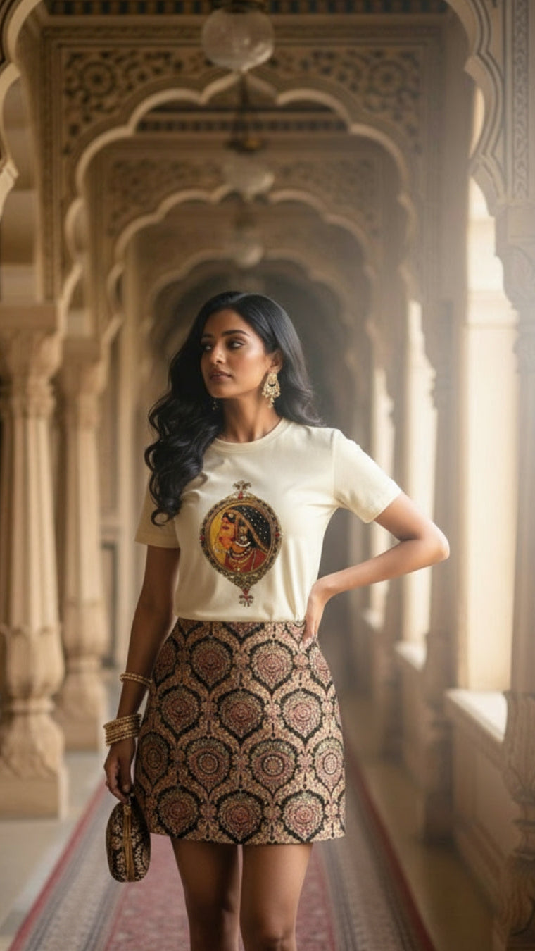 Padmini Miniature T-Shirt With Baroque Brocade Mini Skirt Set