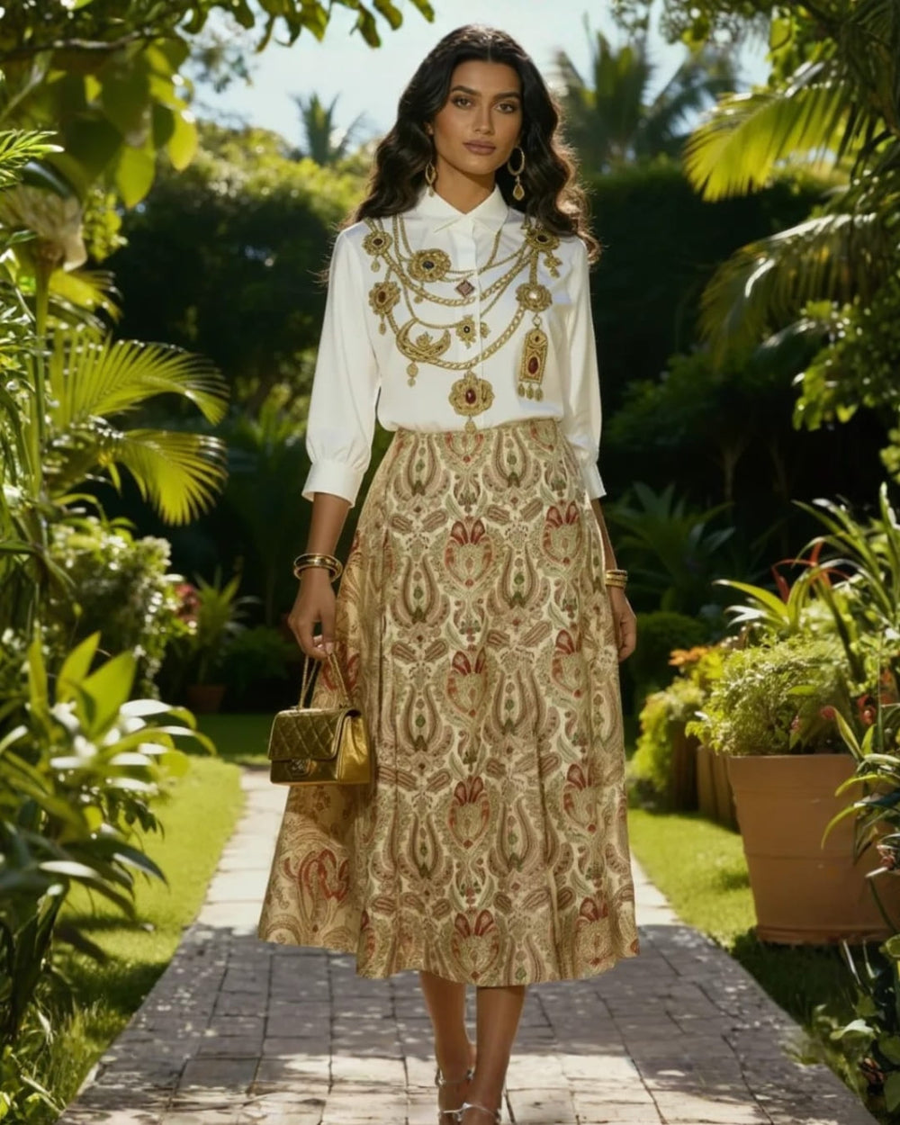 The Maharani Jewel Shirt With Collar Ivory Set