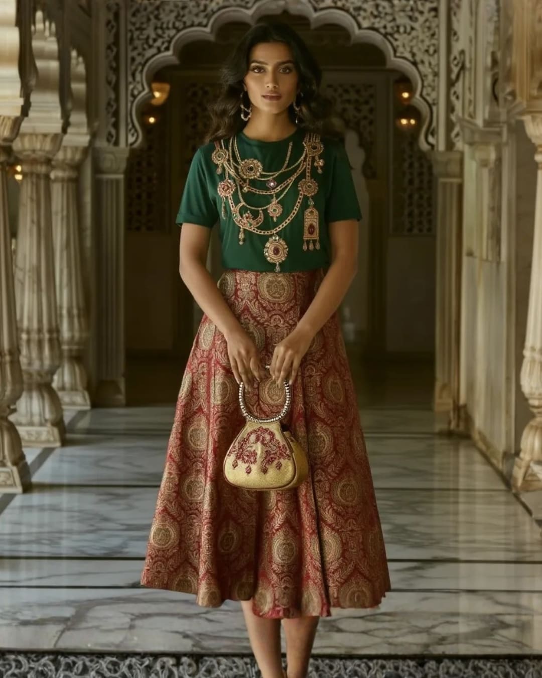 Red Brocade Royal Kinkhab Skirt