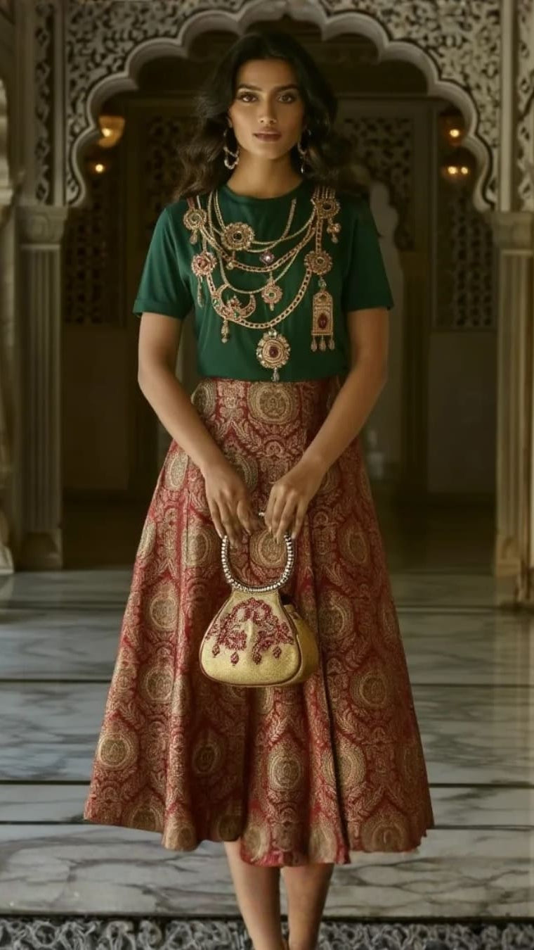 DK Jewel Embroidered Bottle Green Set