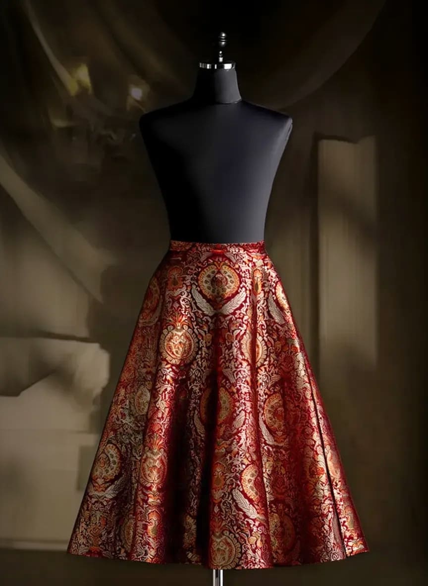 Red Brocade Royal Kinkhab Skirt