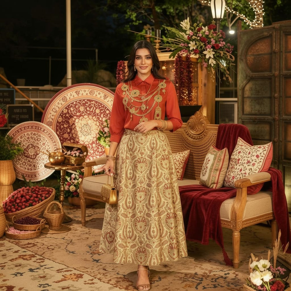 The Maharani Jewel Shirt With Collar  (Blood Orange)