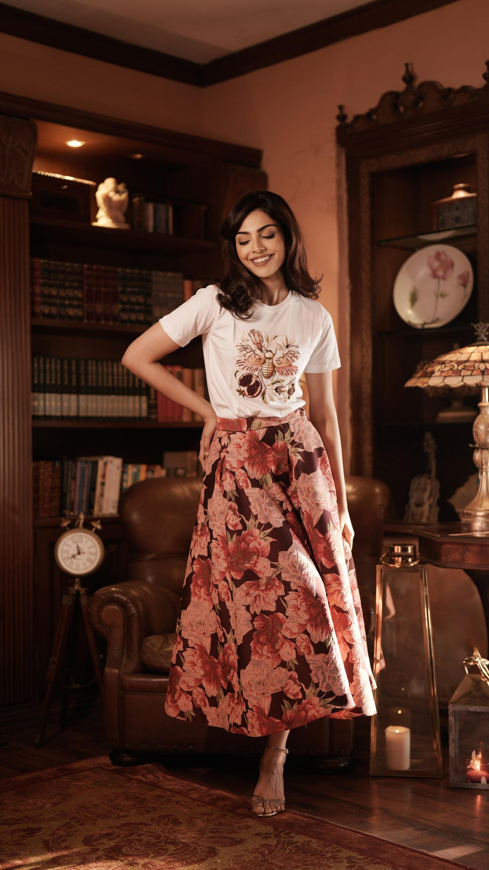 The Nector & Bloom Floral Full Flare Midi Skirt Set