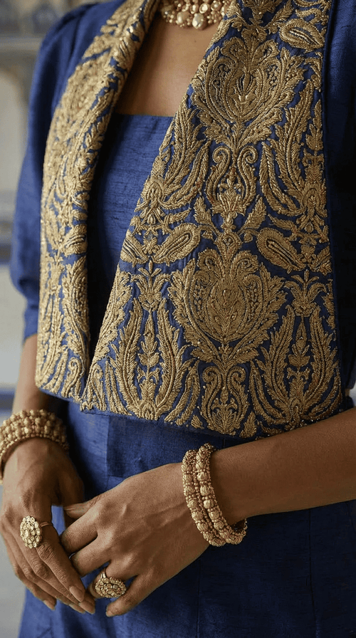 Royal Blue with Antique Gold Embroidery