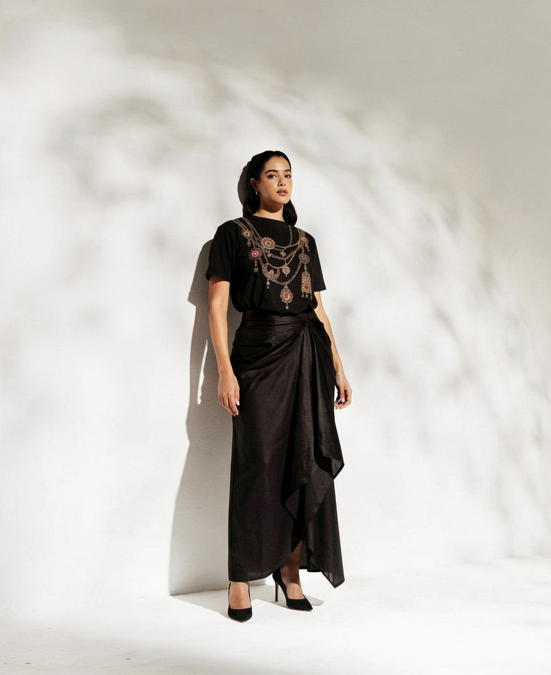 Copper Jewel Tee with Drape Satin Set