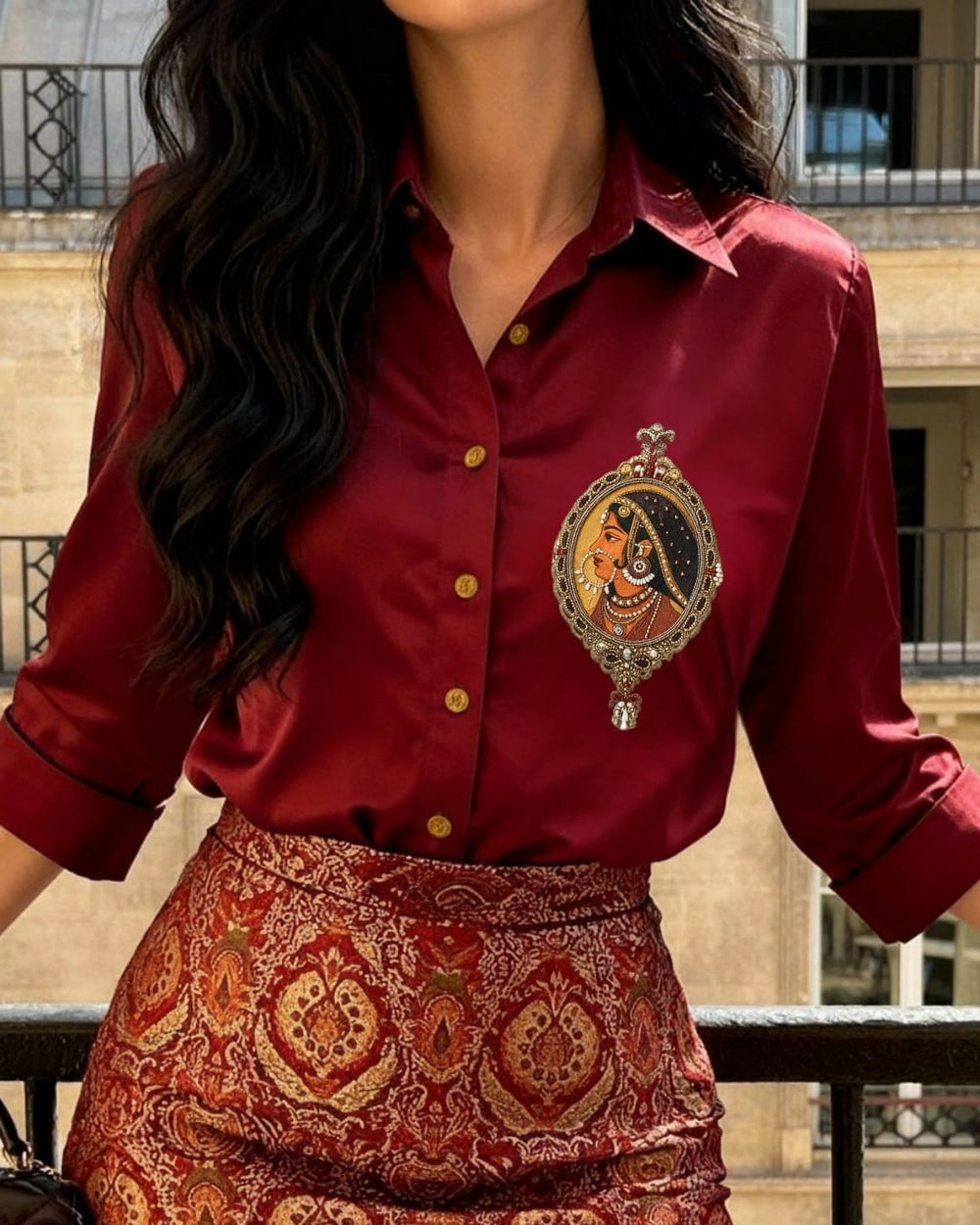 Maroon Padmini Shirt With Rajkumari Brocade Skirt - Second Image