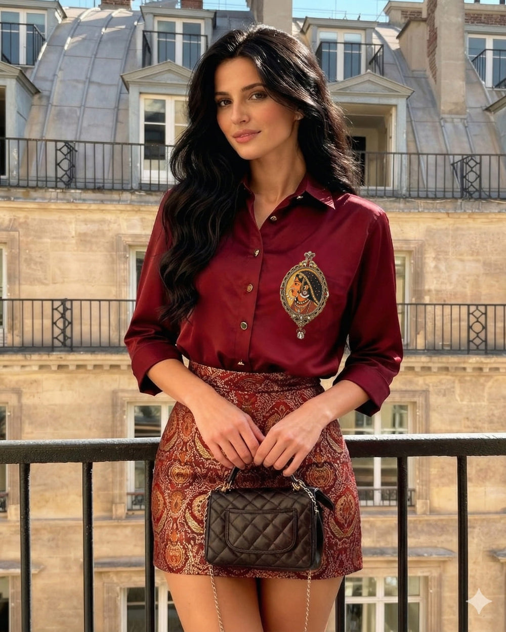 Maroon Padmini Shirt With Rajkumari Brocade Skirt