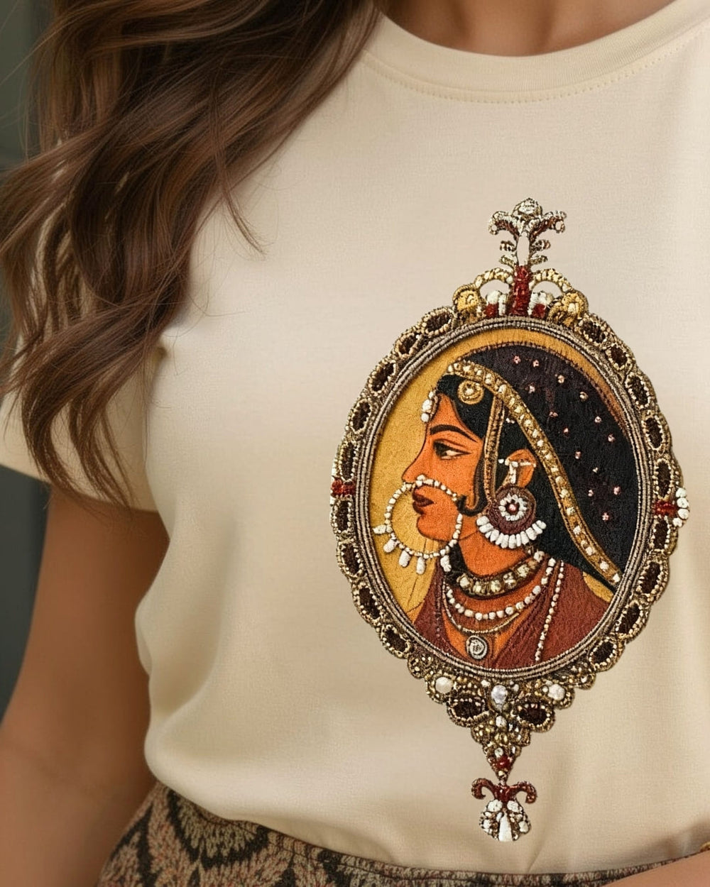 Padmini Ivory T-Shirt With Baroque Brocade Mini Skirt Set
