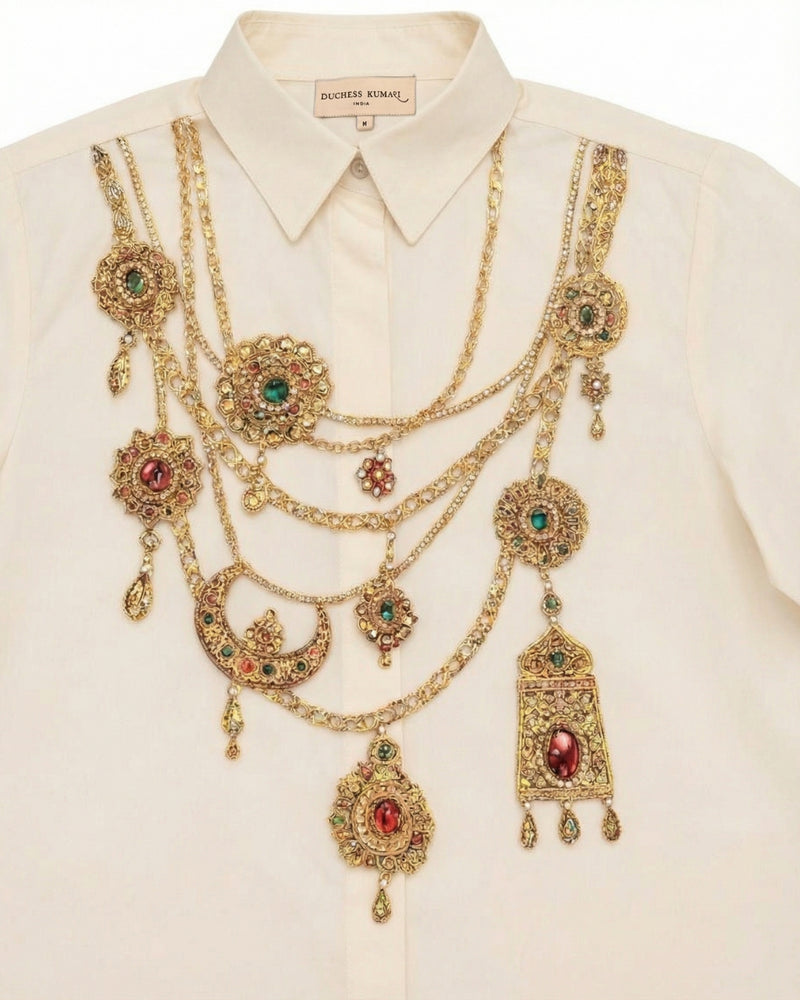 The Maharani Jewel Shirt With Collar (Ivory)