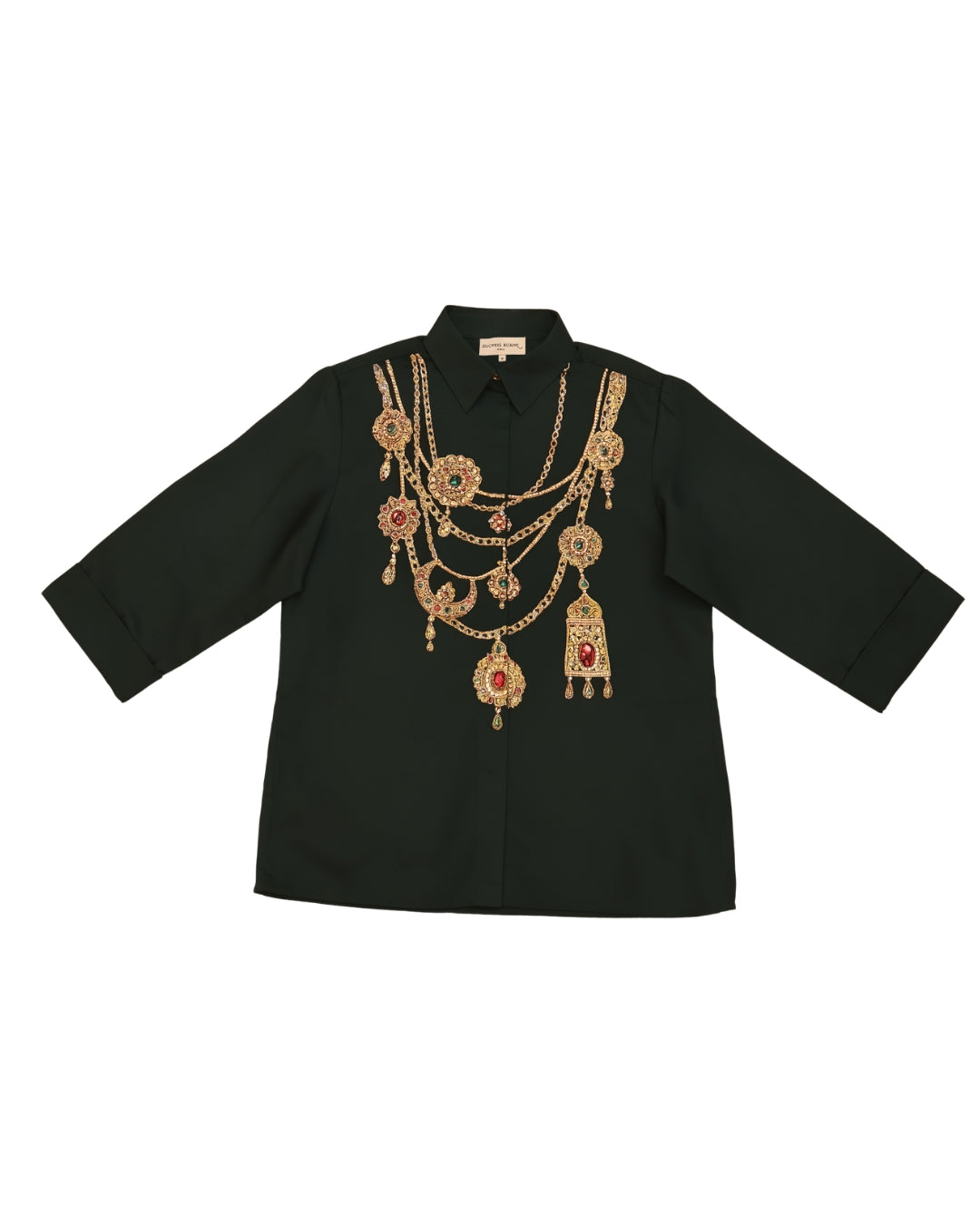 The Maharani Jewel Shirt With Collar  (Bottle Green)