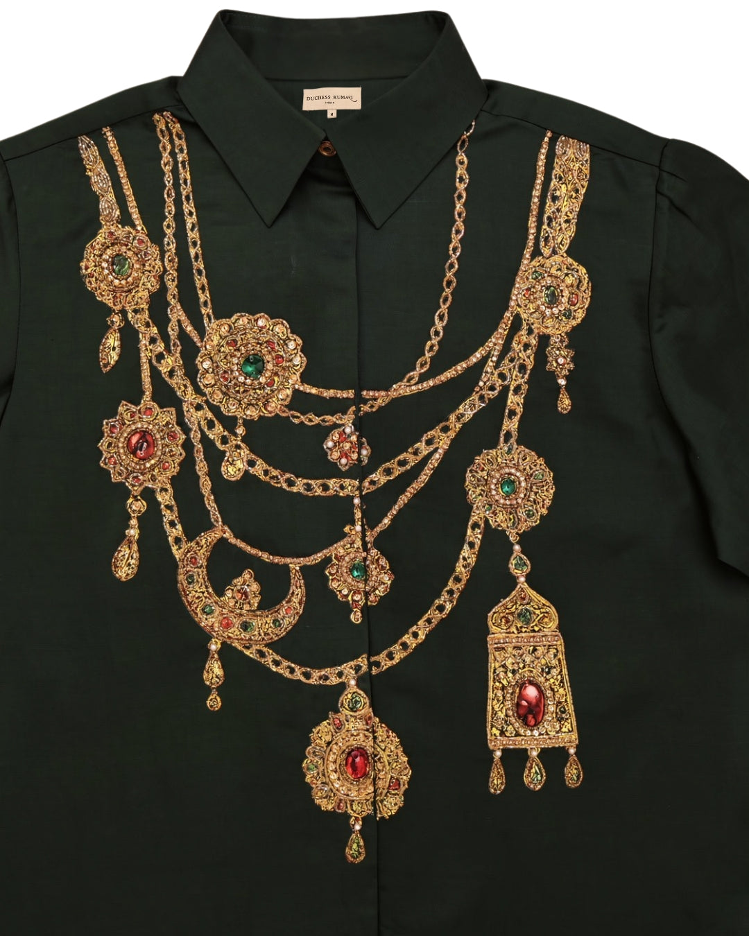 The Maharani Jewel Shirt With Collar  (Bottle Green)