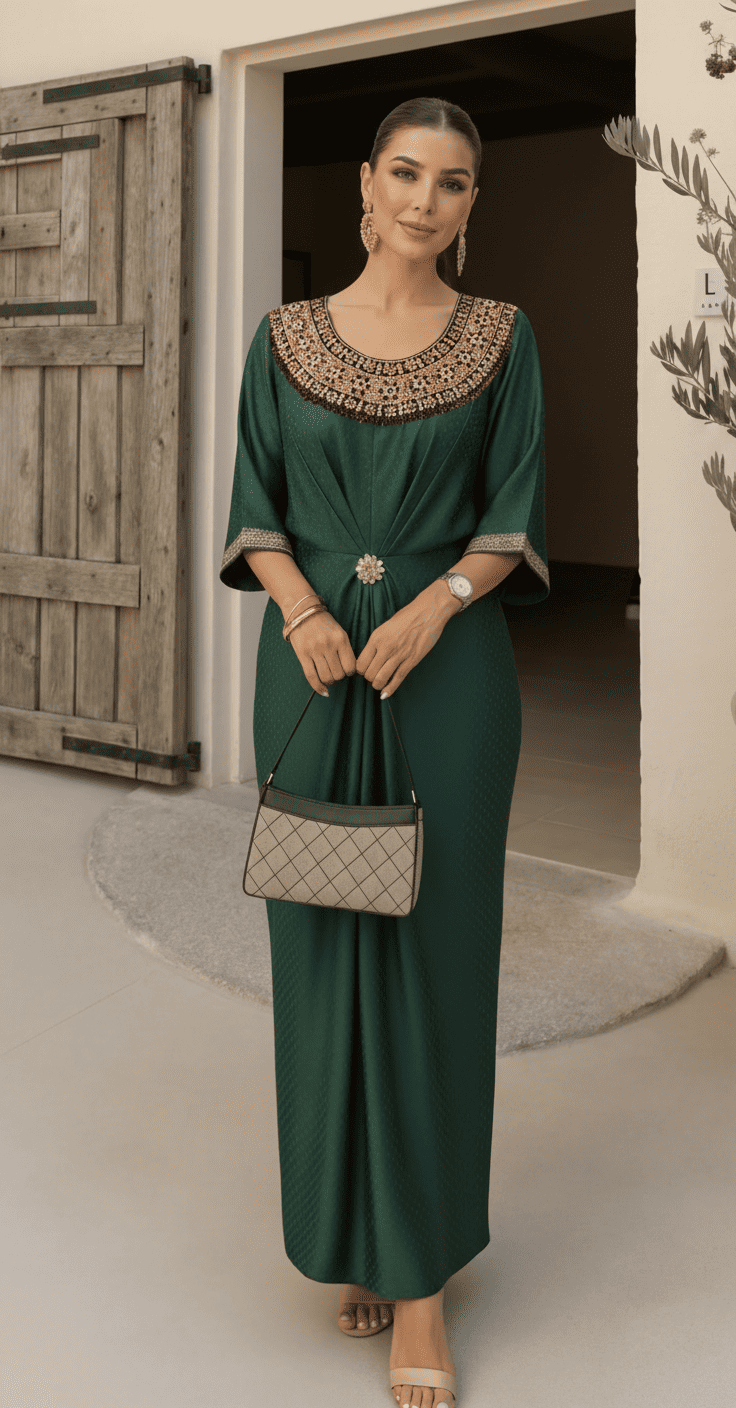 Noor Kundan Kaftan ( Emerald Green ) - Second Image