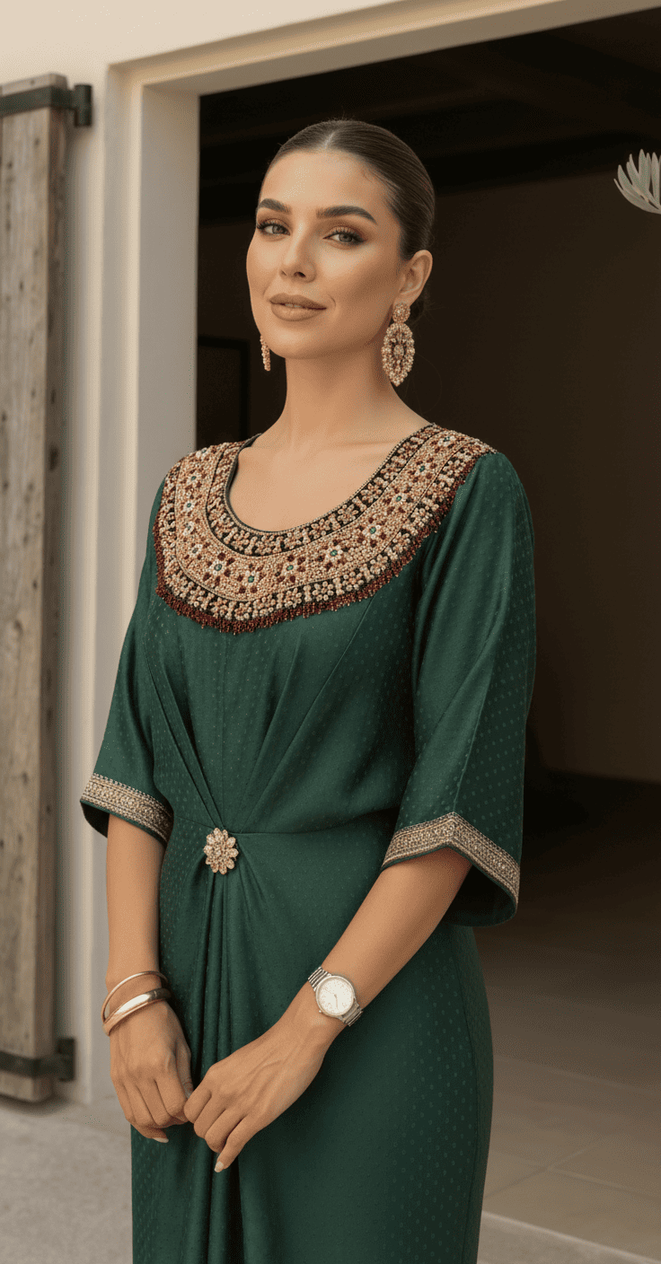 Noor Kundan Kaftan ( Emerald Green )