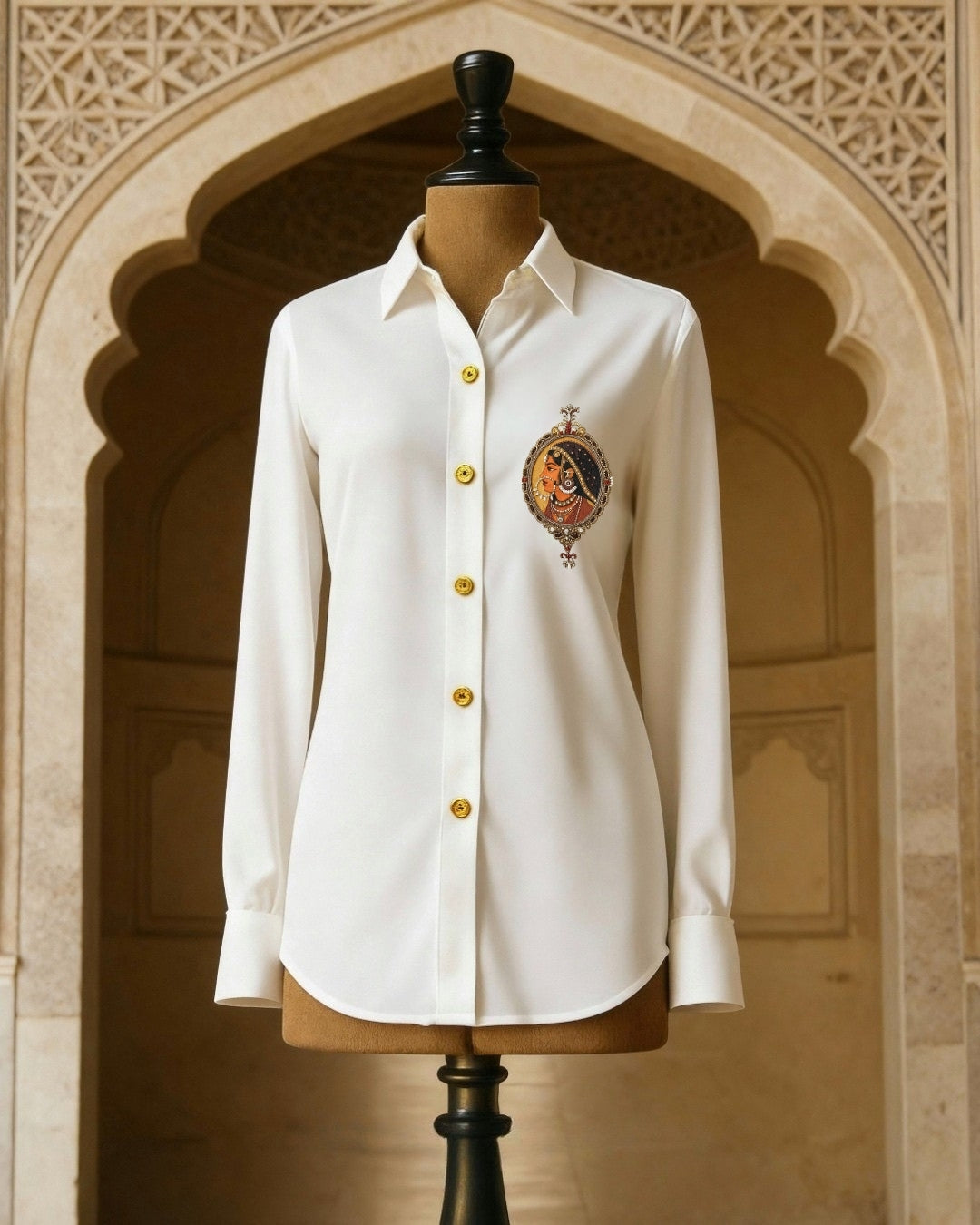 White Padmini Shirt With Regal Paisley Brocade Skirt