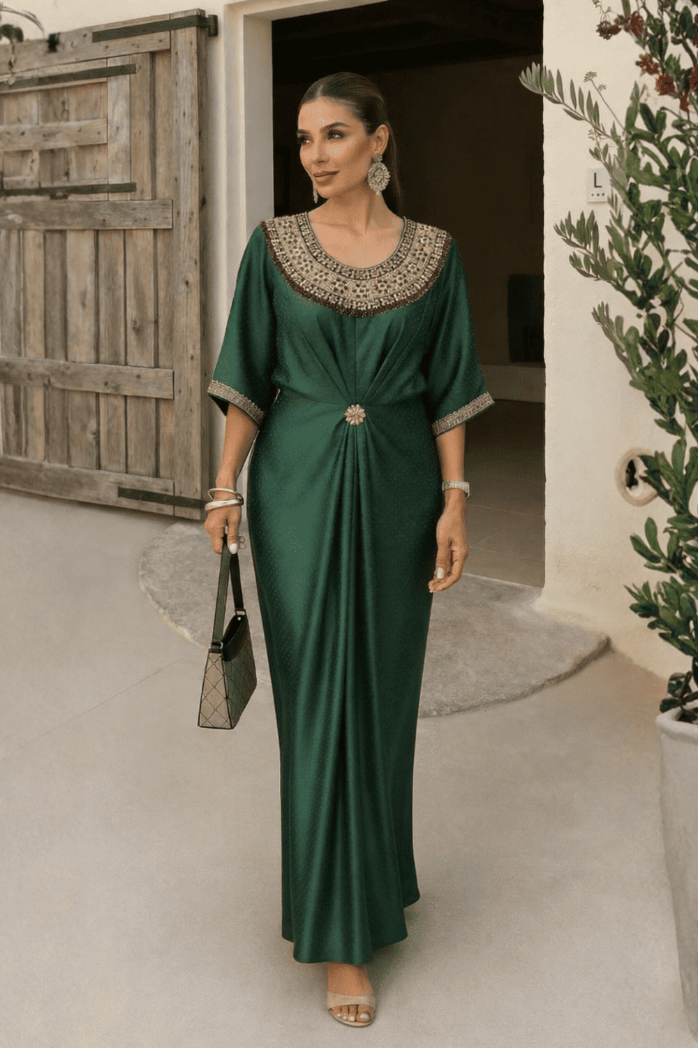 Noor Kundan Kaftan ( Emerald Green )