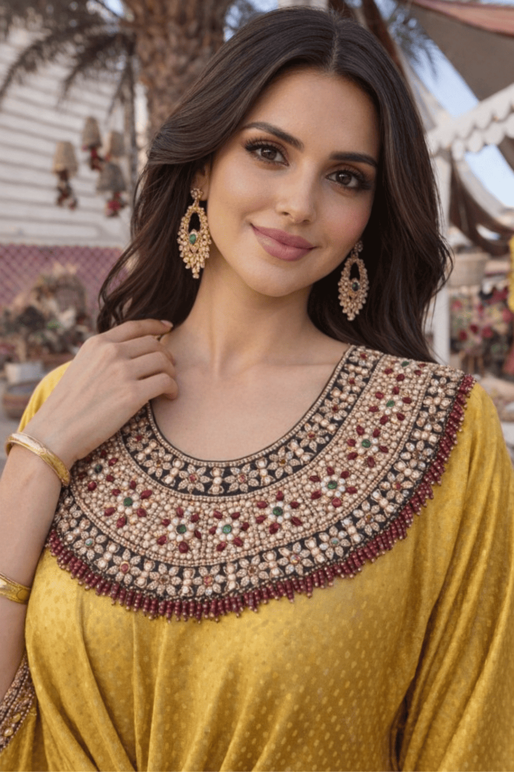 Noor Kundan Kaftan ( Mustard Yellow ) - Second Image