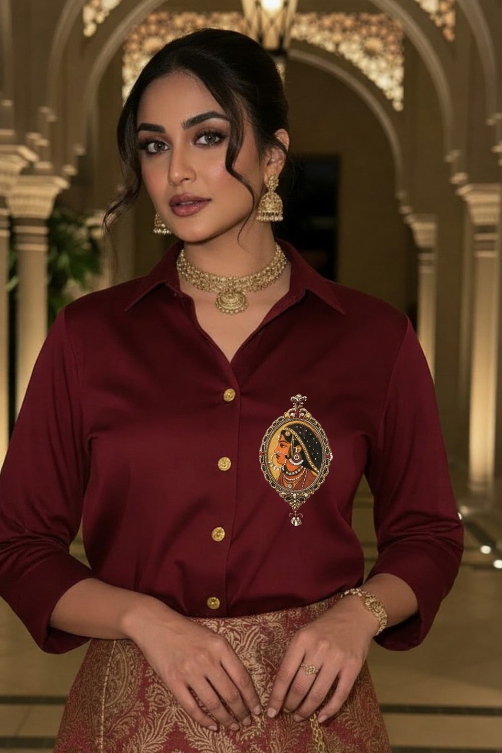 Maroon Padmini Shirt With Red Brocade Royal Kinkhab Skirt - Second Image