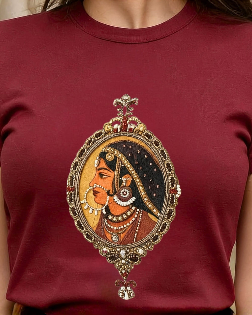 Maroon Embroidered Padmini Designer T-Shirt
