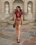 Maroon Padmini T-Shirt  With Rajkumari Brocade Skirt