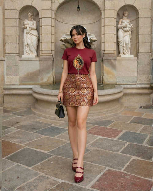 Maroon Embroidered Padmini Designer T-Shirt