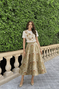 DK Jewel Embroidered T-Shirt With Inayat Brocade Skirt