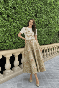 DK Jewel Embroidered T-Shirt With Inayat Brocade Skirt
