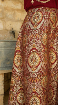 Maroon Padmini Shirt With Red Brocade Royal Kinkhab Skirt Set