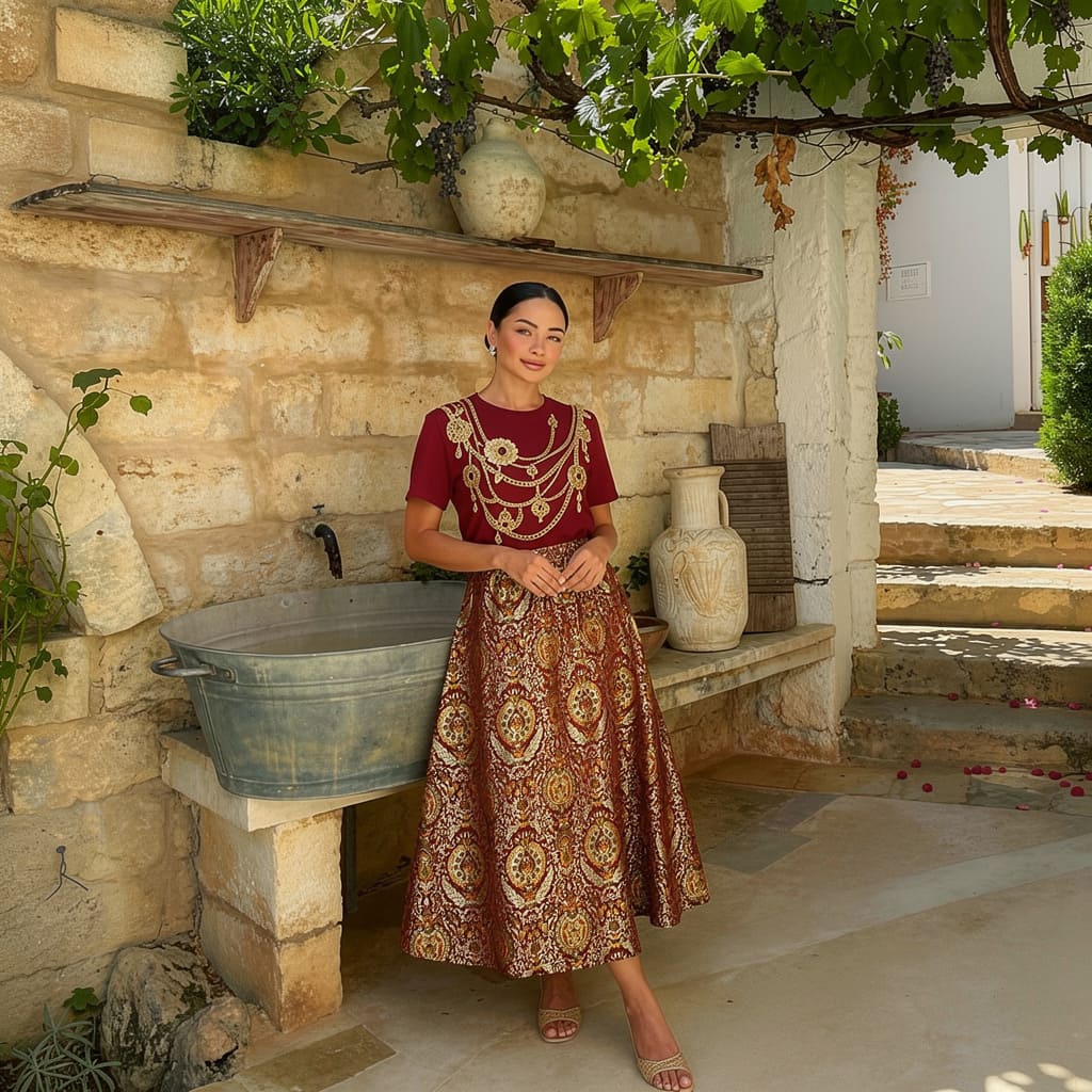 Red Brocade Royal Kinkhab Skirt