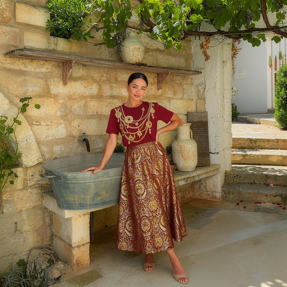 Red Brocade Royal Kinkhab Skirt