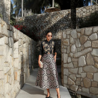 Black Maharani Jewel Collar Shirt With Brocade Skirt Set