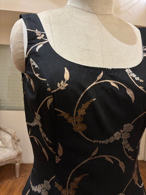 Black with Champagne Gold Floral Vine Motifs