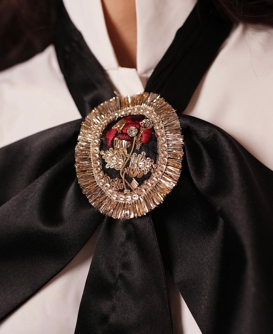 White Victorian Shirt With  Black Bow